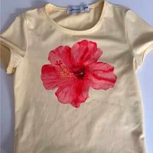 Tiger Mist Yellow Crop Top with Red Floral Design